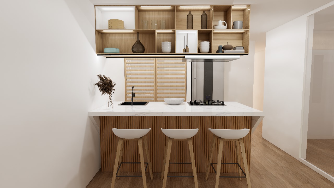 Diseño de cocina integral moderna y creativa