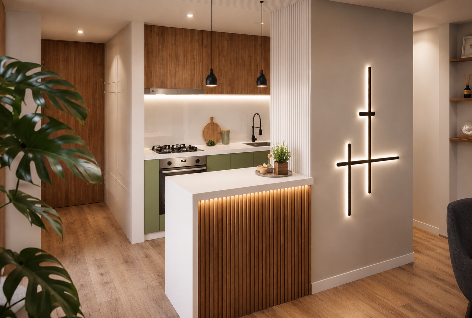 Diseño de interiores apartamento obra gris